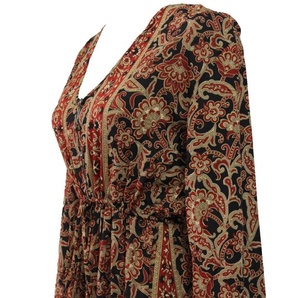 BOHEMIAN LONG SLEEVE BUTTON FRONT MAXI DRESS - Picture 9 of 9